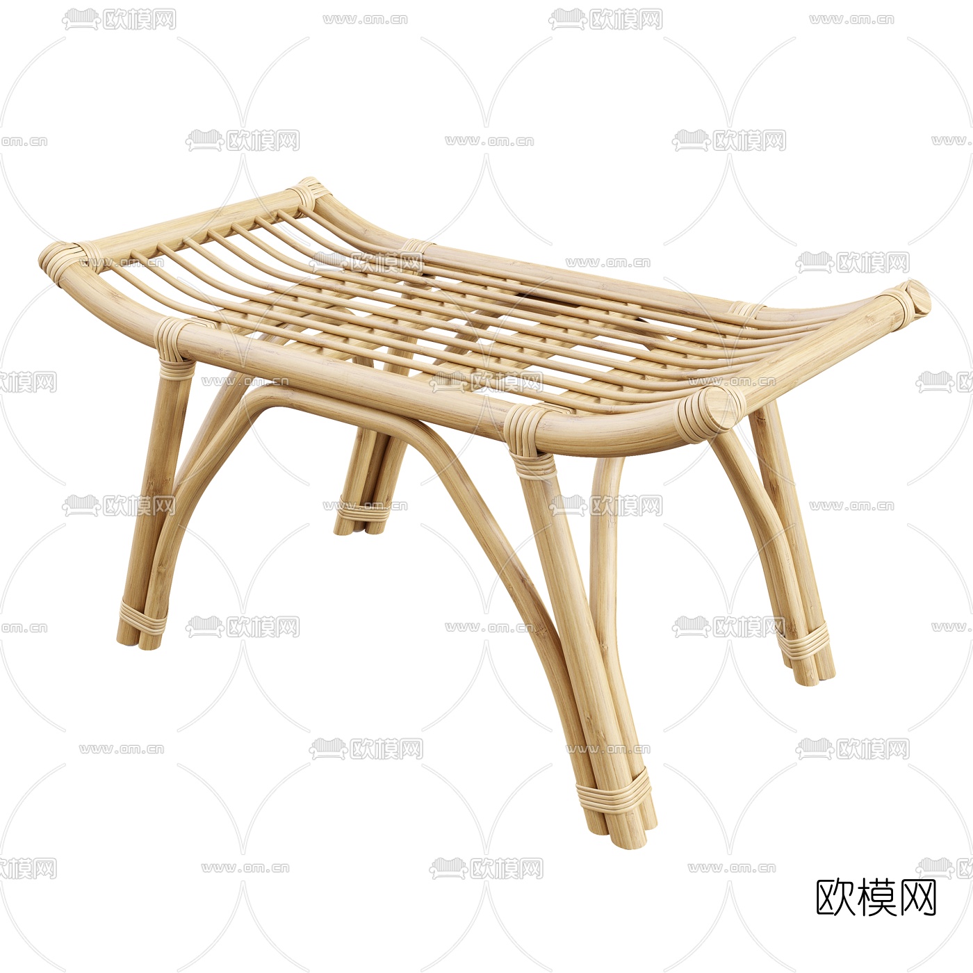 北欧藤编凳子3d模型