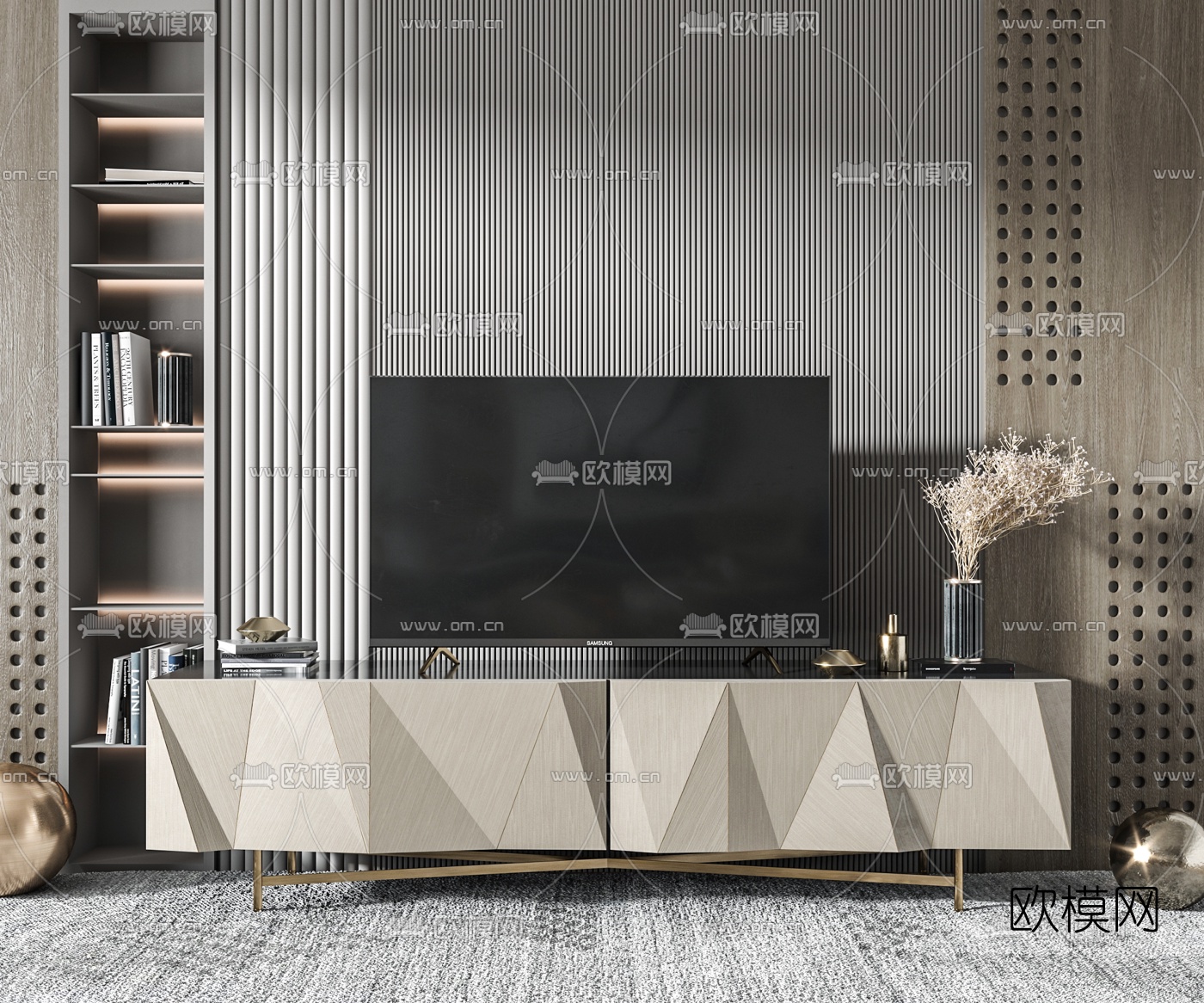 现代轻奢电视柜3d模型下载（渲染图1）