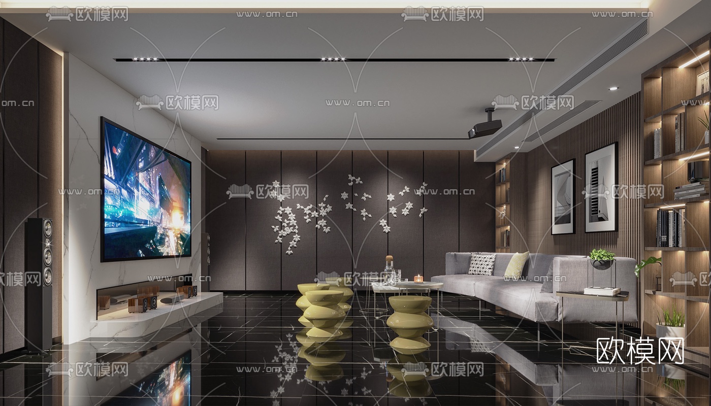现代影音室视听室3d模型