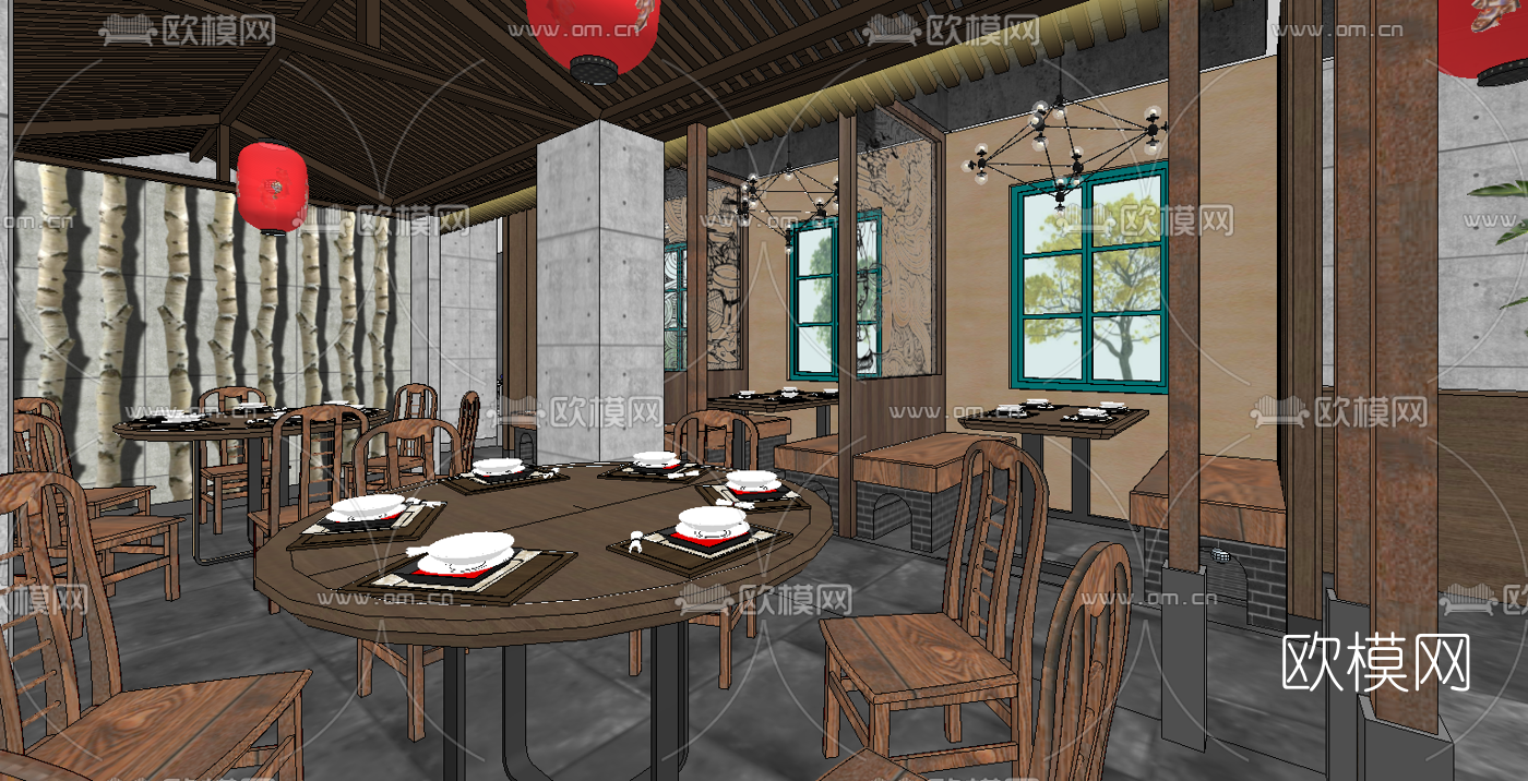日式日料店su模型下载（渲染图3）