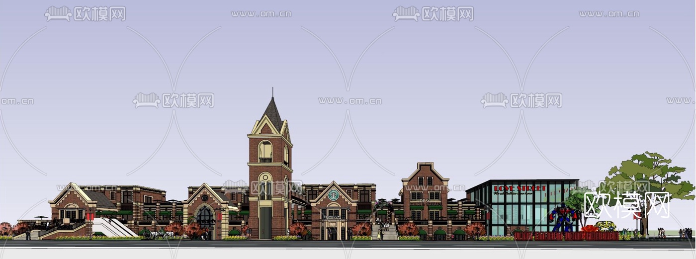 法式商业步行街su模型下载（渲染图1）