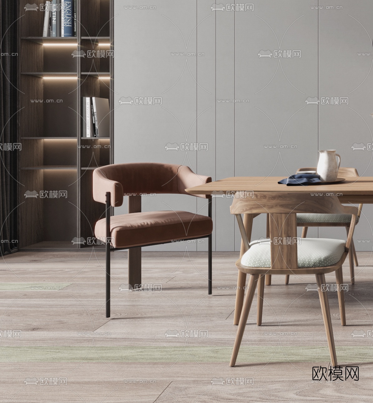 北欧条形餐桌椅3d模型下载（渲染图3）