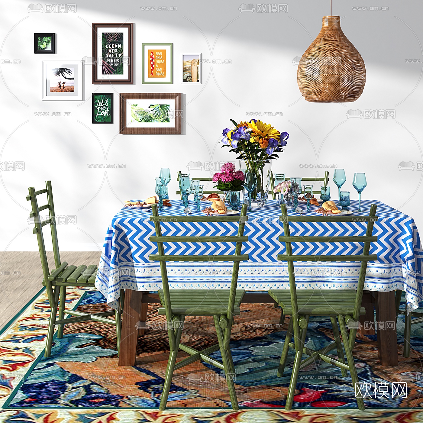 地中海简约餐桌椅3d模型下载