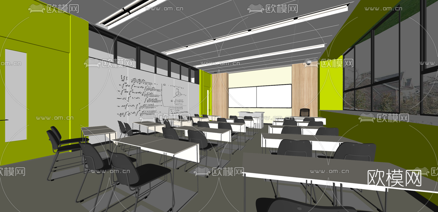 现代学校教室su模型下载（渲染图1）