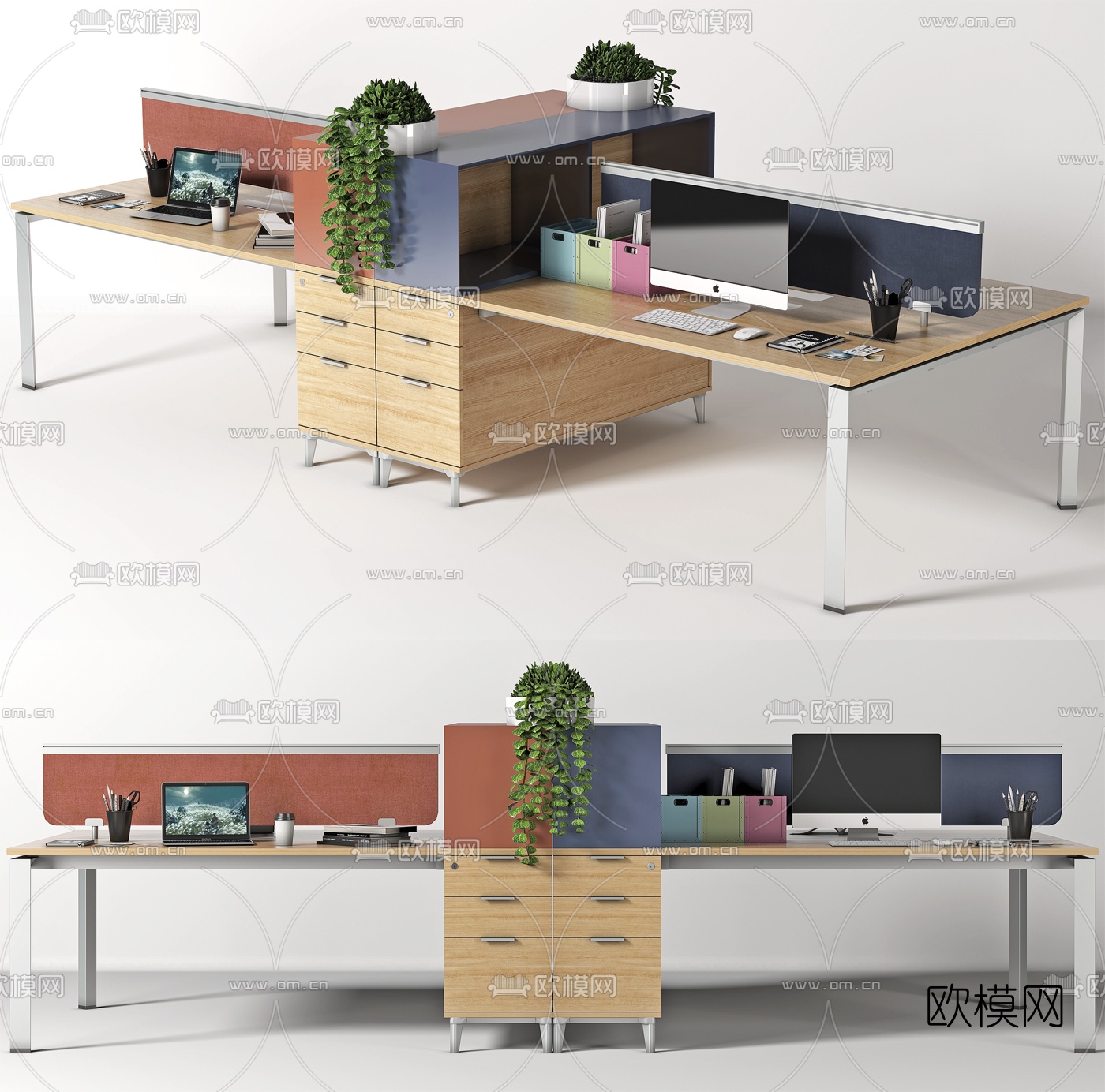 现代办公桌卡位3d模型