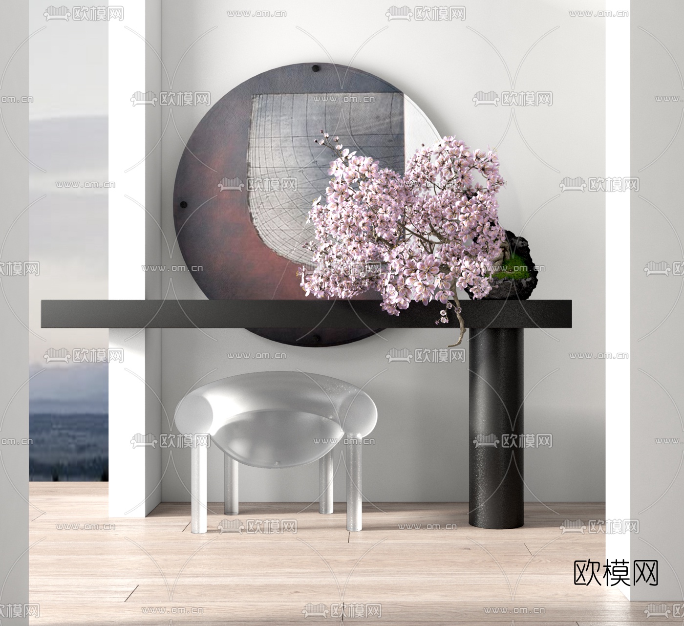 现代花树盆景3d模型