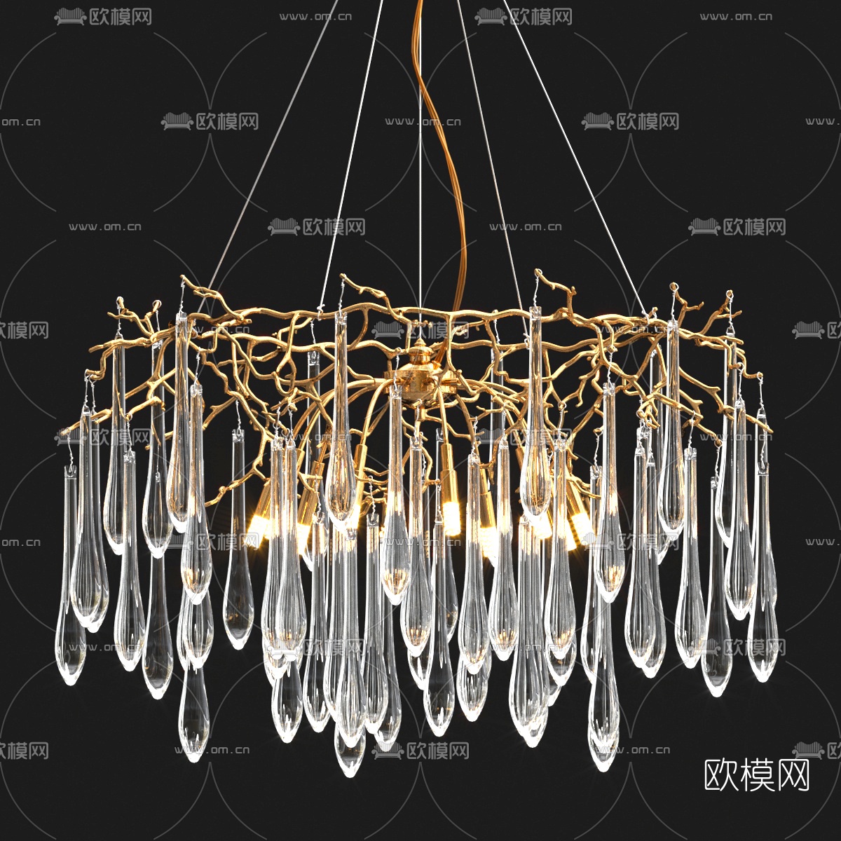 现代树枝水晶装饰吊灯3d模型下载（渲染图3）