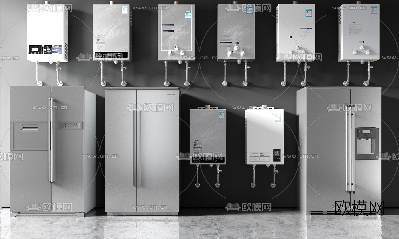现代热水器冰箱su模型下载（渲染图1）