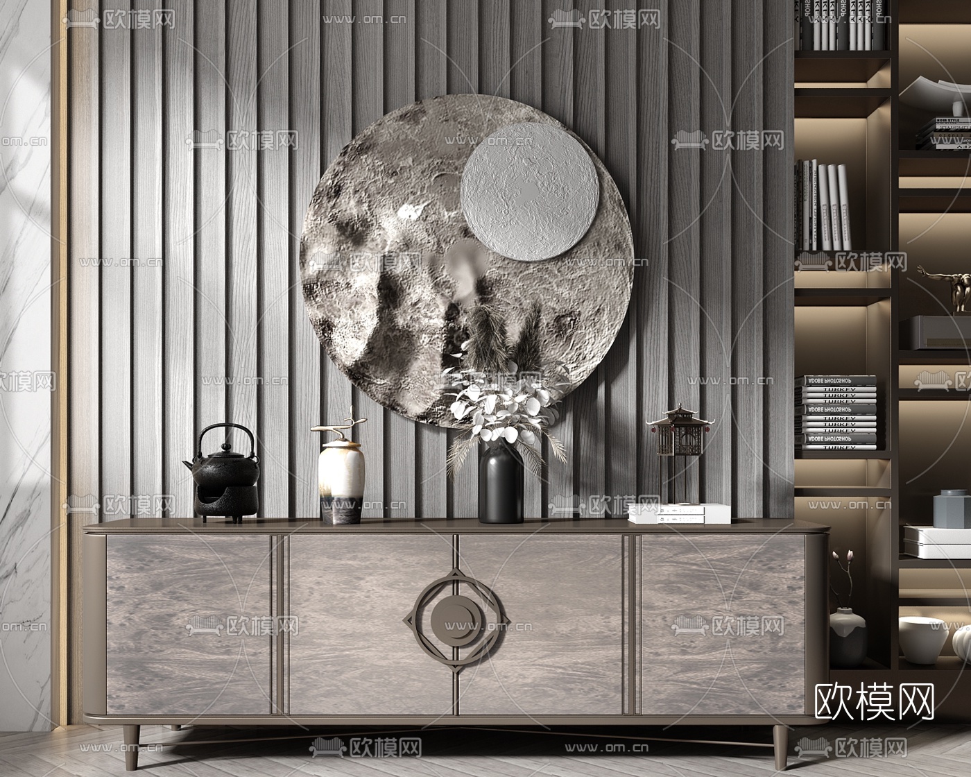 新中式实木电视柜3d模型下载