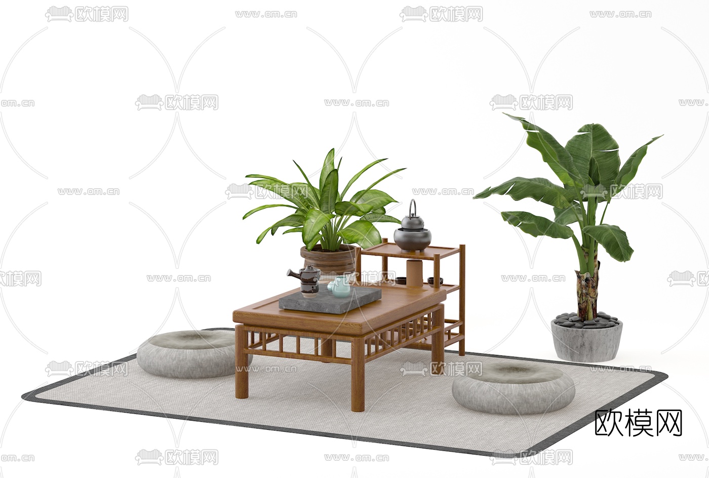 日式榻榻米茶桌椅3d模型下载（渲染图3）