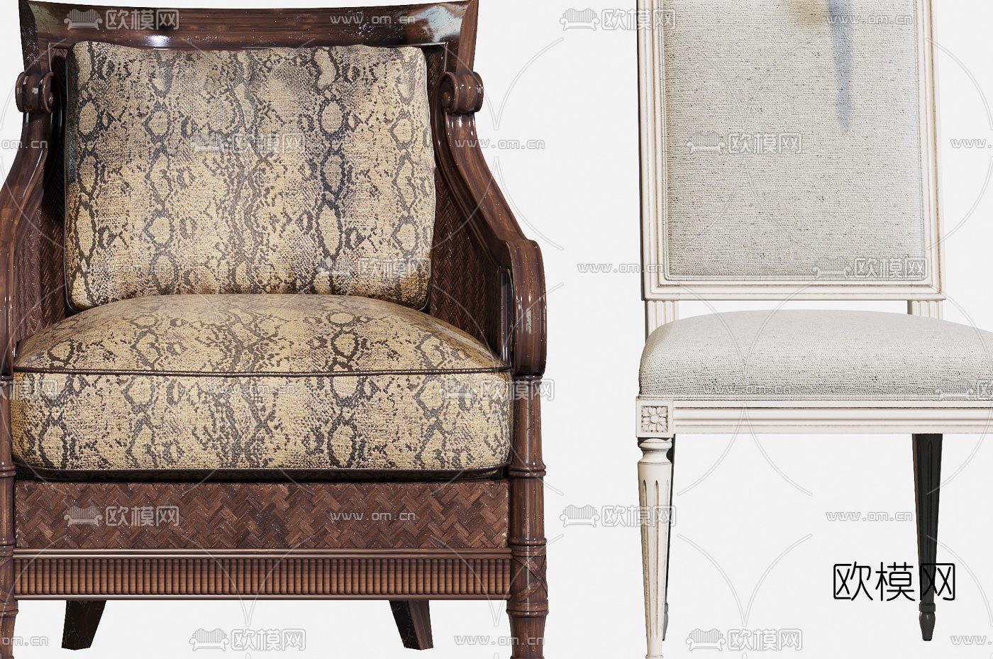美式布艺休闲椅3d模型下载（渲染图5）