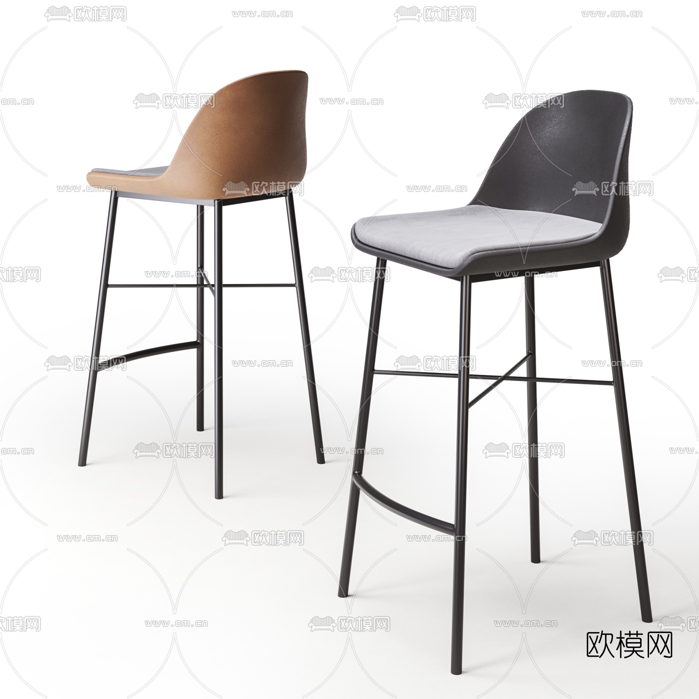 现代皮革吧椅3d模型