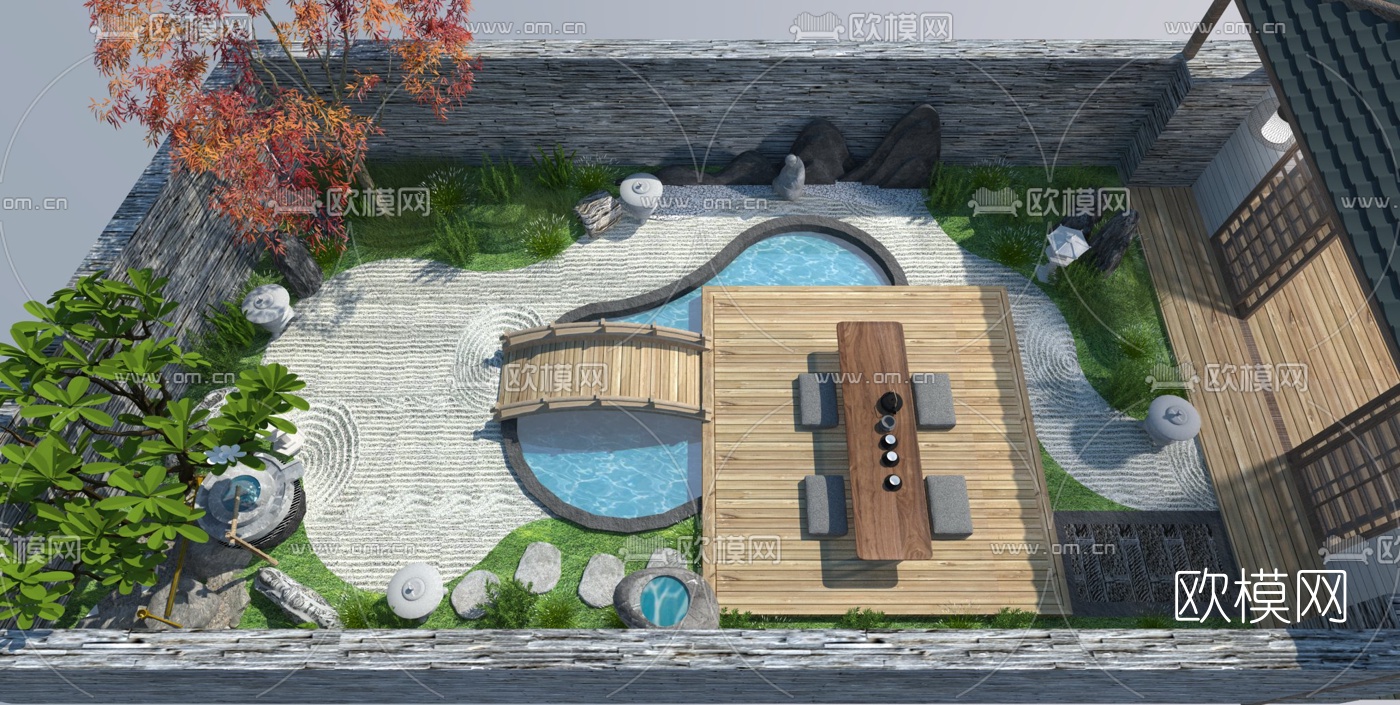 日式庭院景观su模型下载（渲染图3）