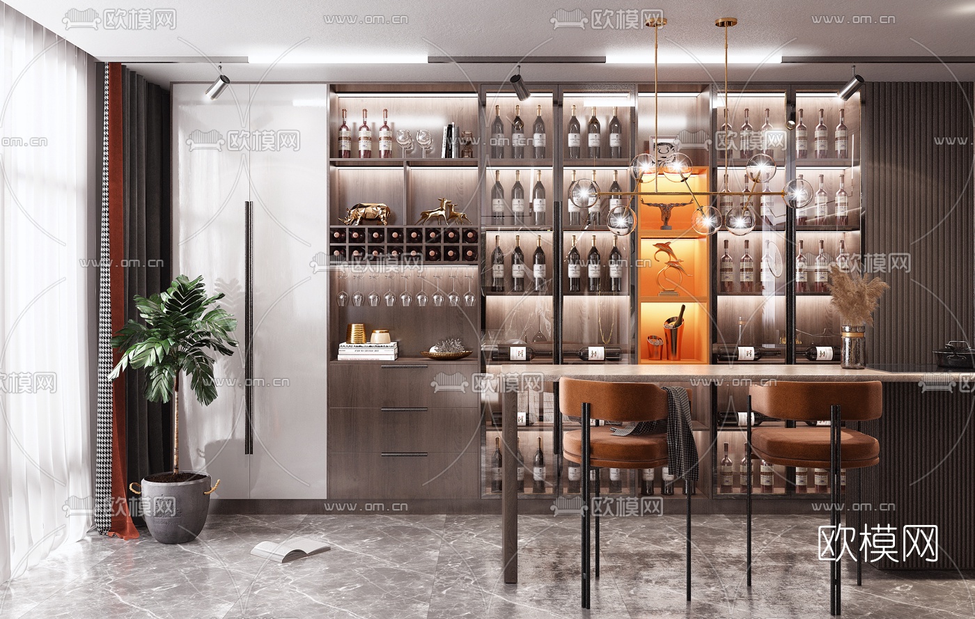 现代大理石吧台吧椅3d模型下载