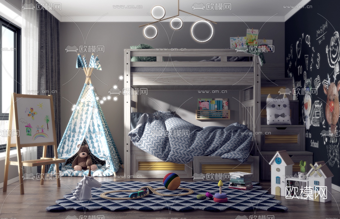 现代简约儿童房3d模型