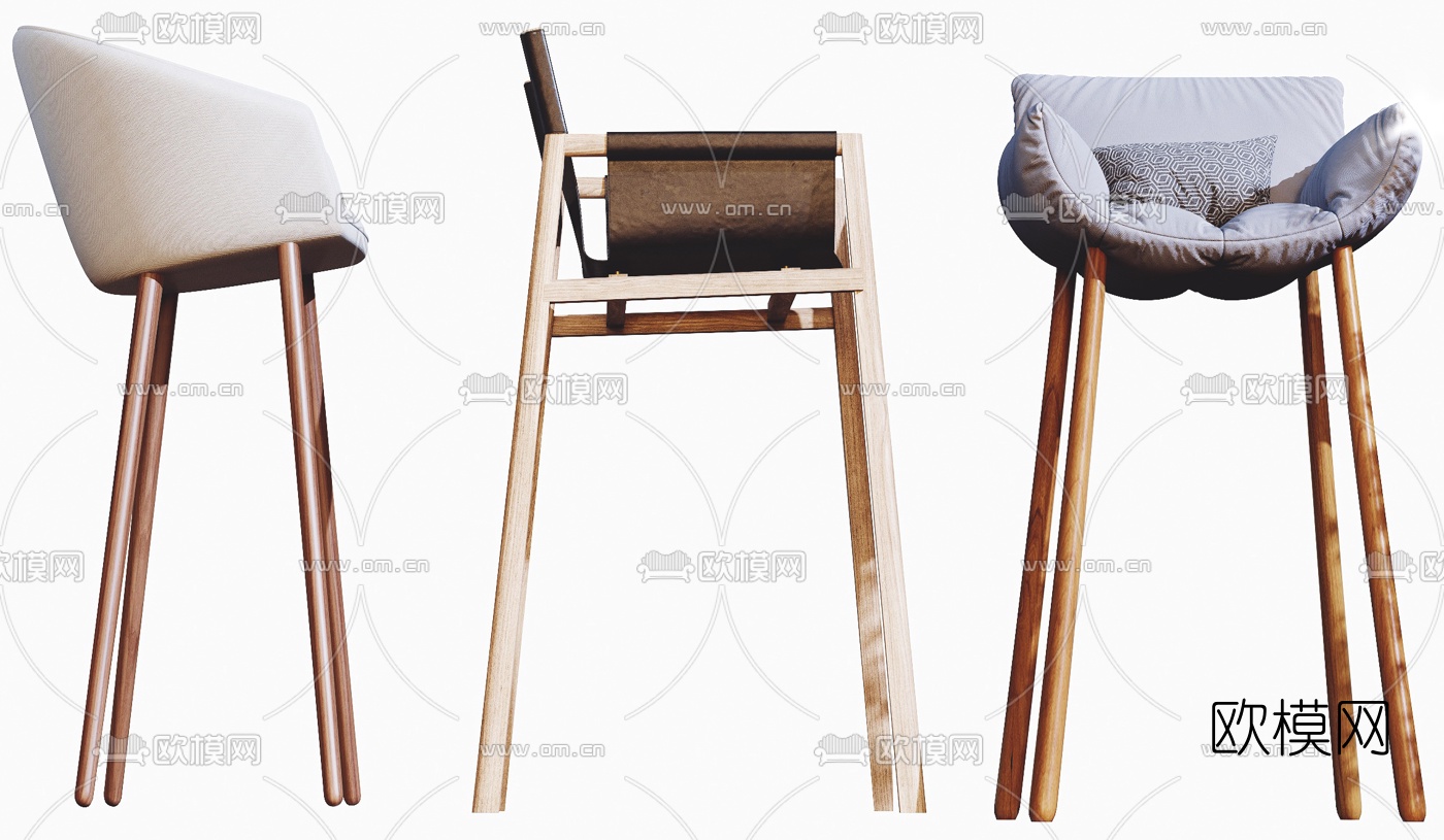 北欧布艺吧台椅3d模型下载（渲染图6）