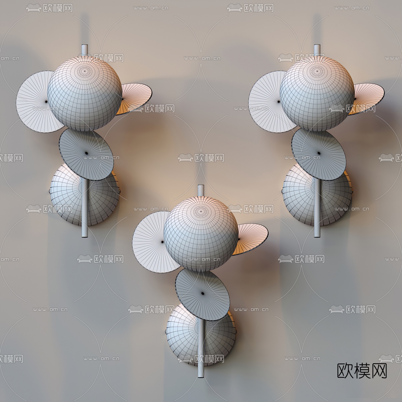 北欧气球圆片壁灯3d模型下载（渲染图2）