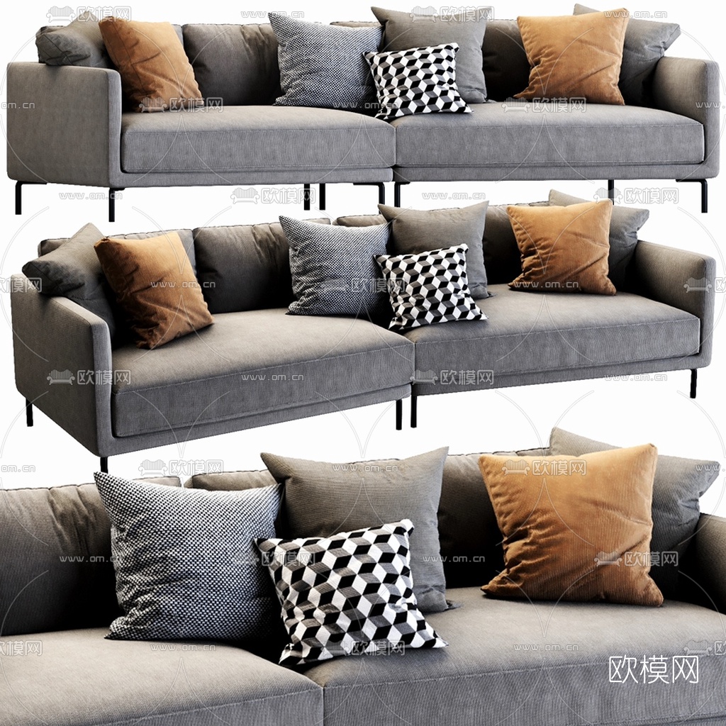 现代布艺双人沙发3d模型下载