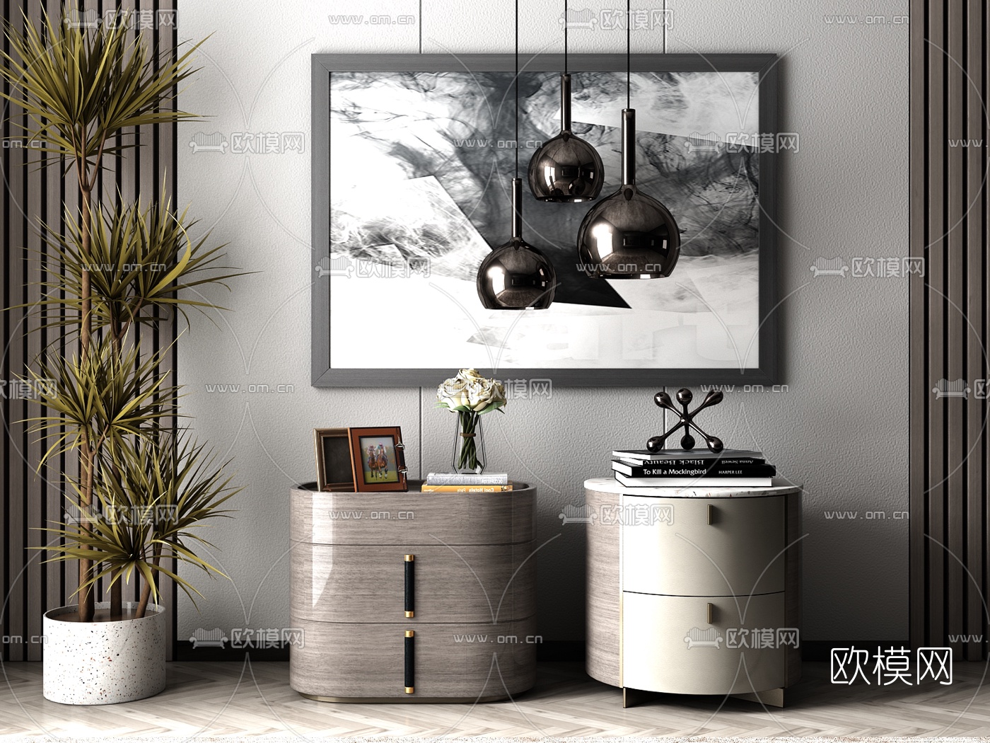 现代轻奢床头柜3d模型下载