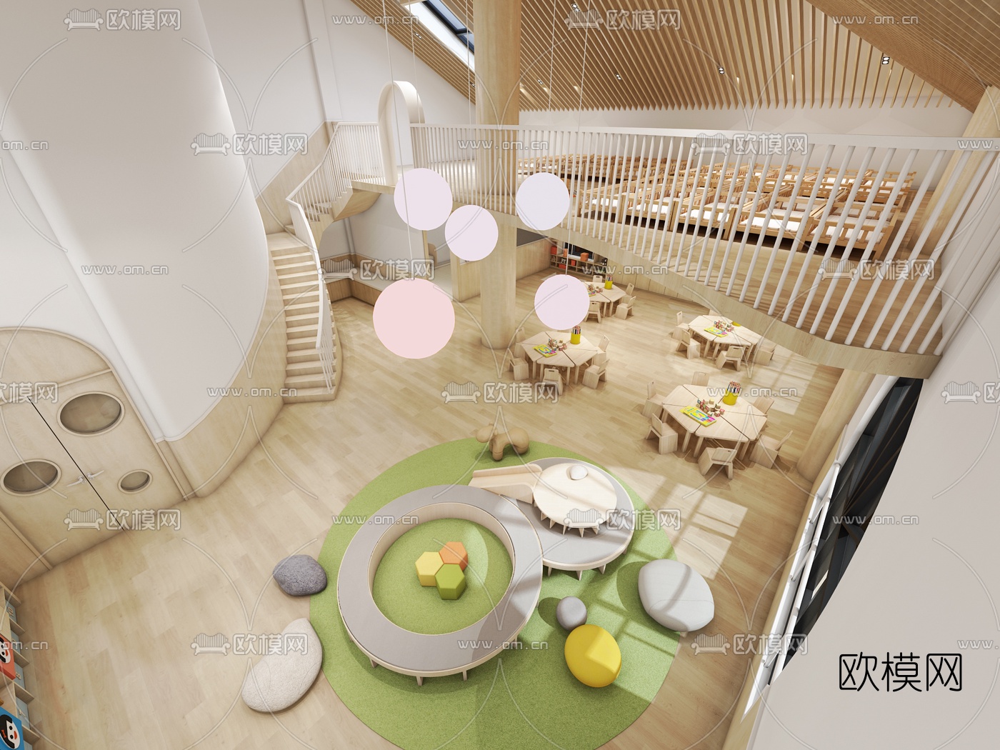 现代幼儿园活动教室3d模型下载（渲染图2）