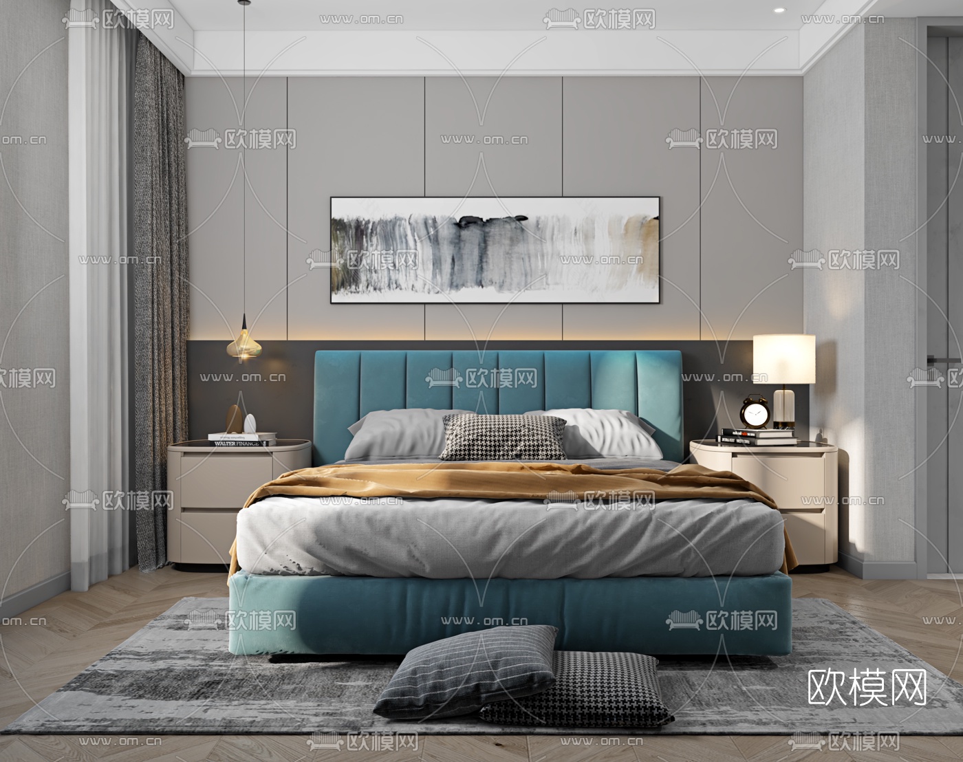 现代公寓卧室书房卫生间3d模型下载（渲染图4）