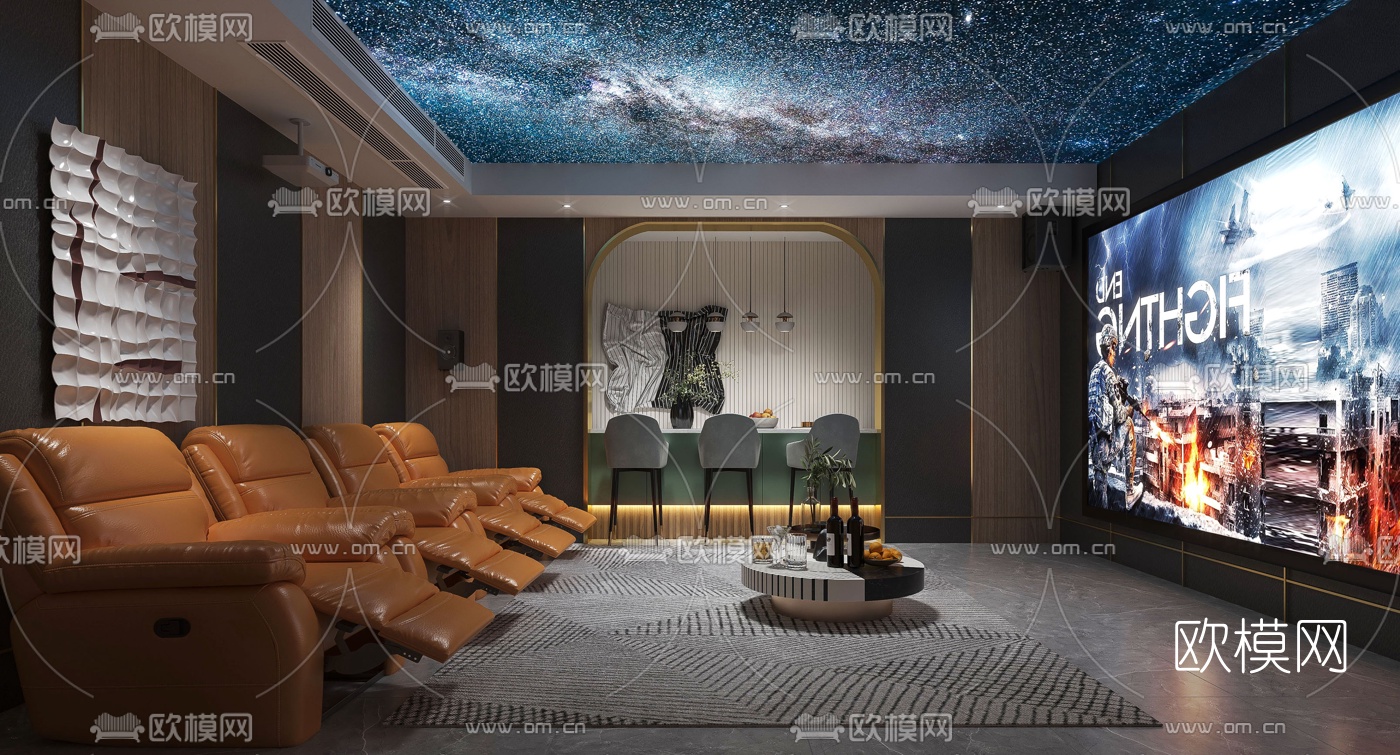 现代影音室视听室3d模型下载