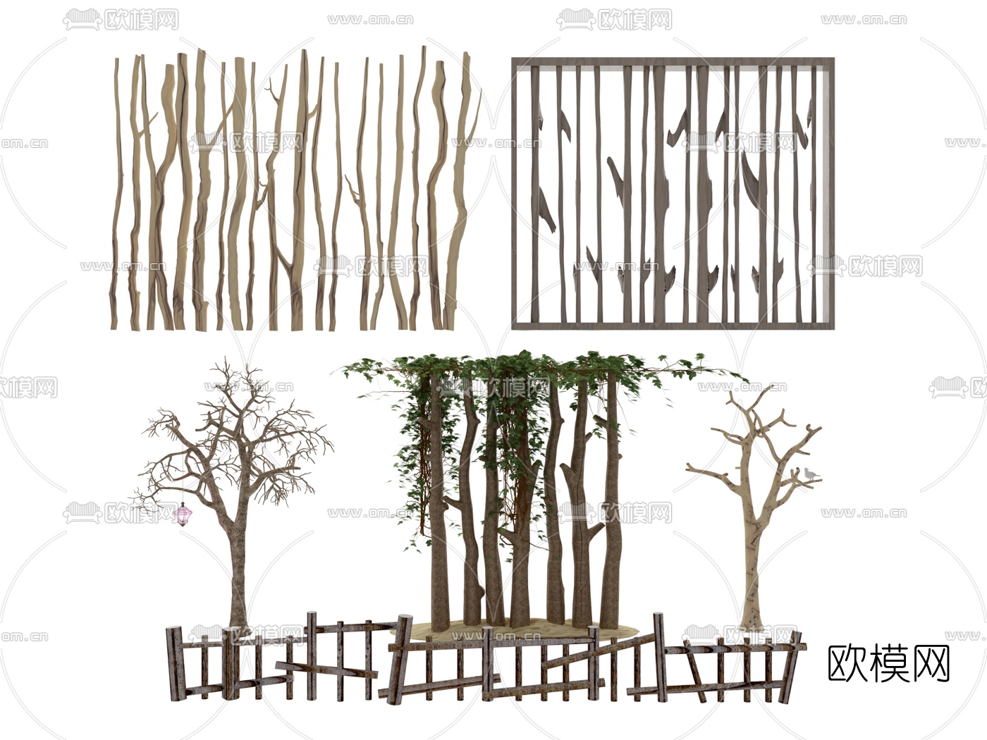 自然风原木枯树枝篱笆藤蔓su模型下载