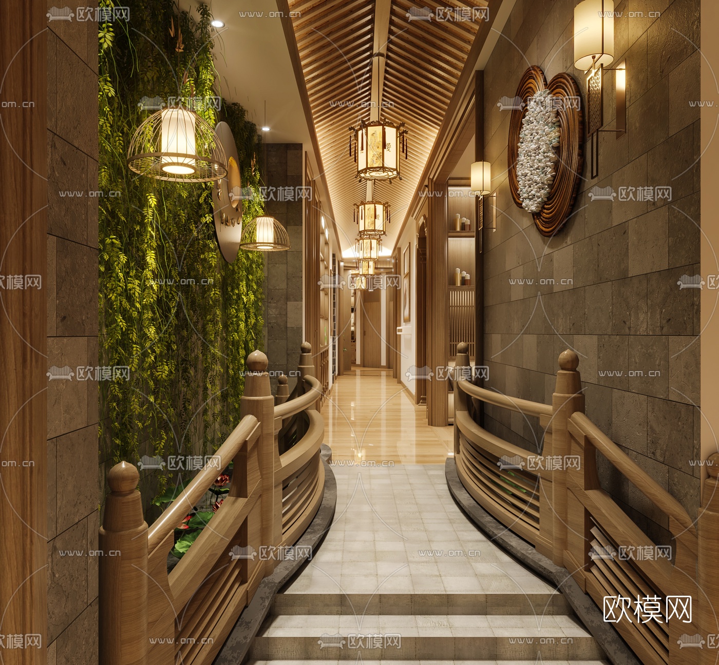 新中式轻奢走廊过道3d模型