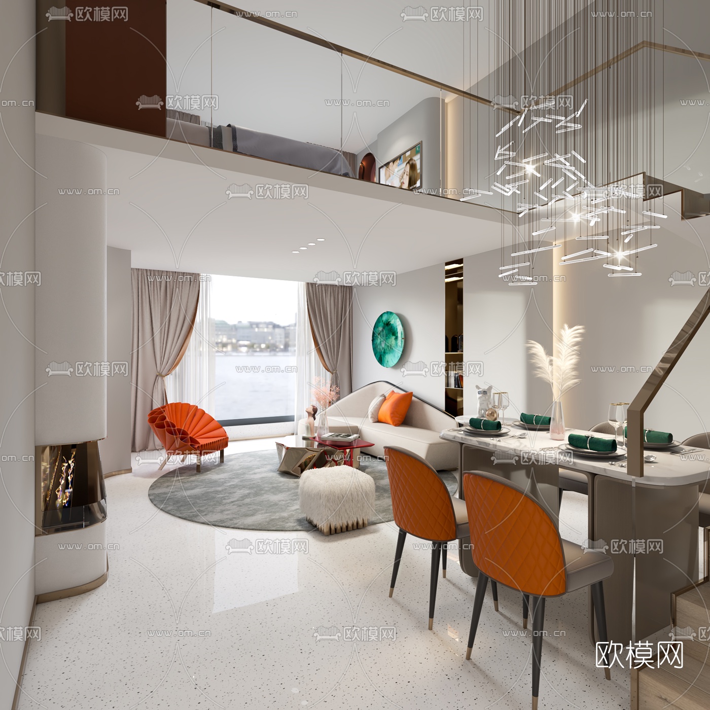 北欧loft复式公寓3d模型下载_ID10042576_3dmax免费模型-欧模网