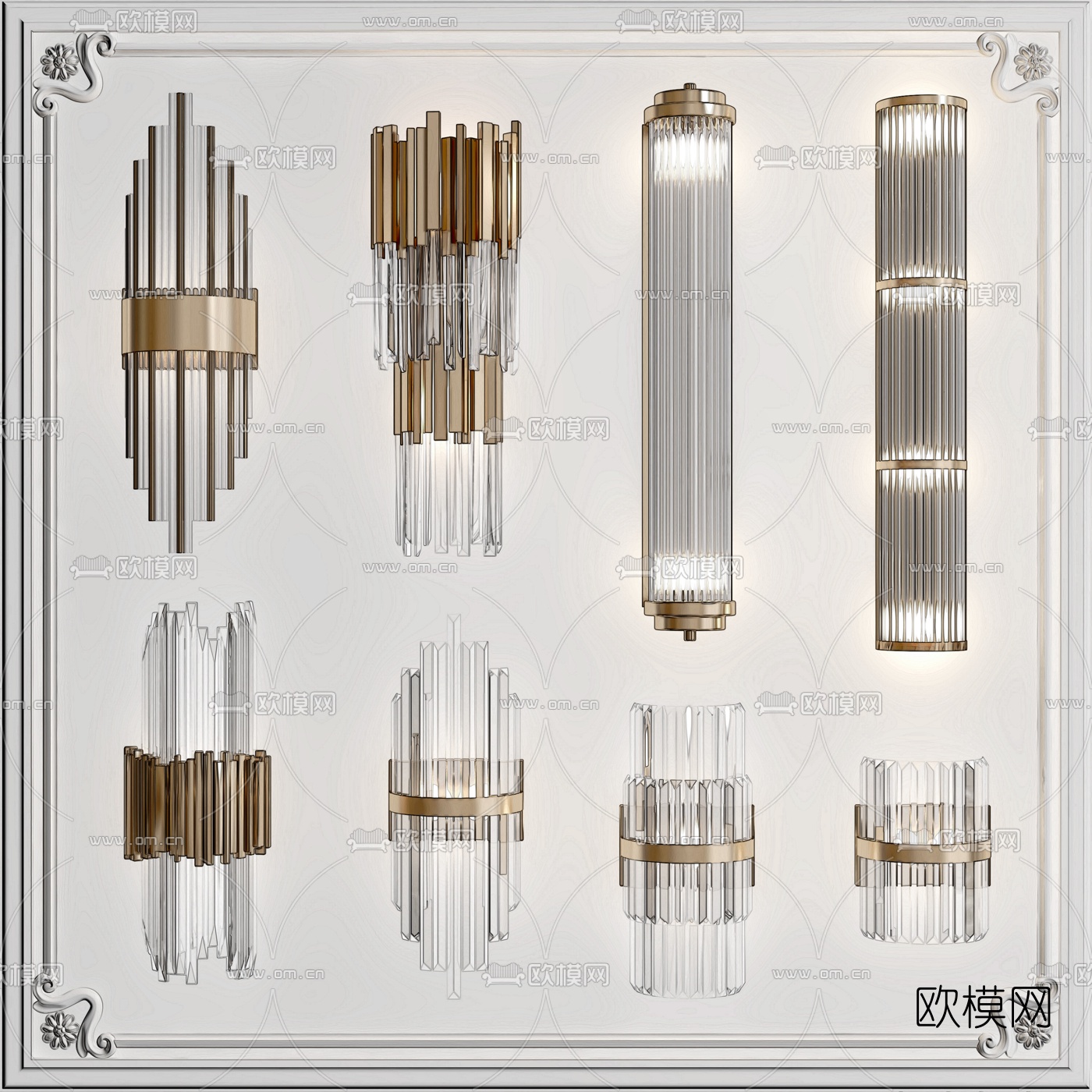 现代玻璃壁灯su模型下载（渲染图1）