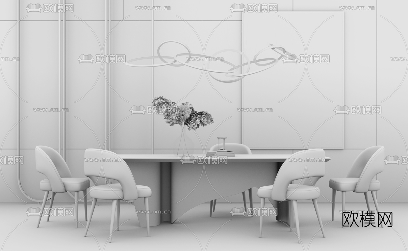 现代轻奢餐桌椅组合su模型下载（渲染图3）