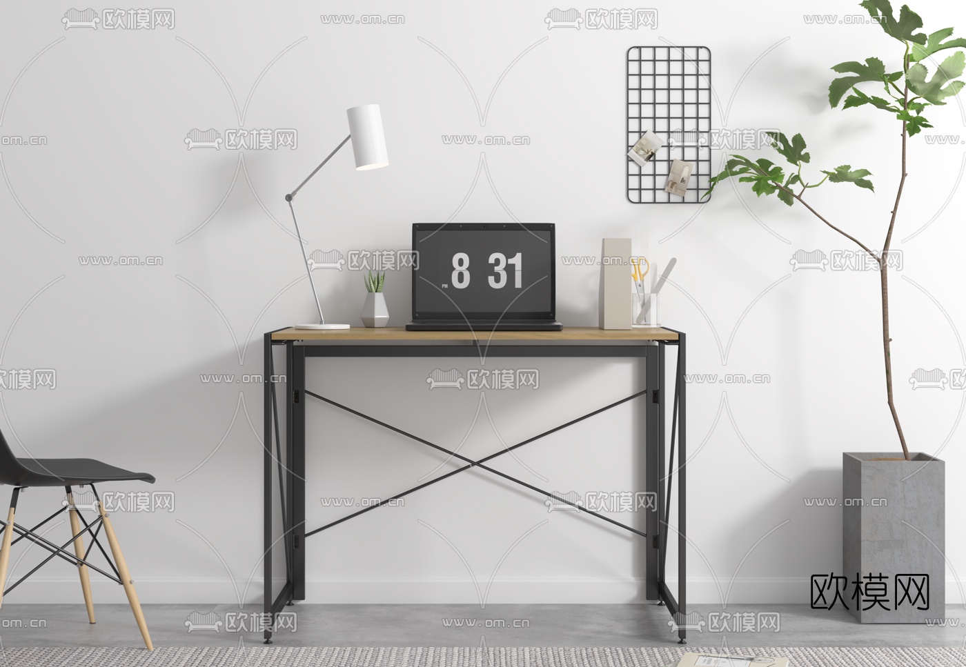 北欧金属书桌椅3d模型下载（渲染图1）