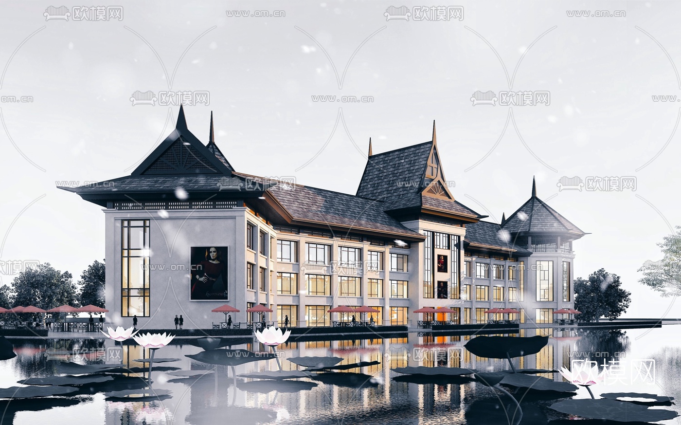 东南亚商场外观3d模型下载