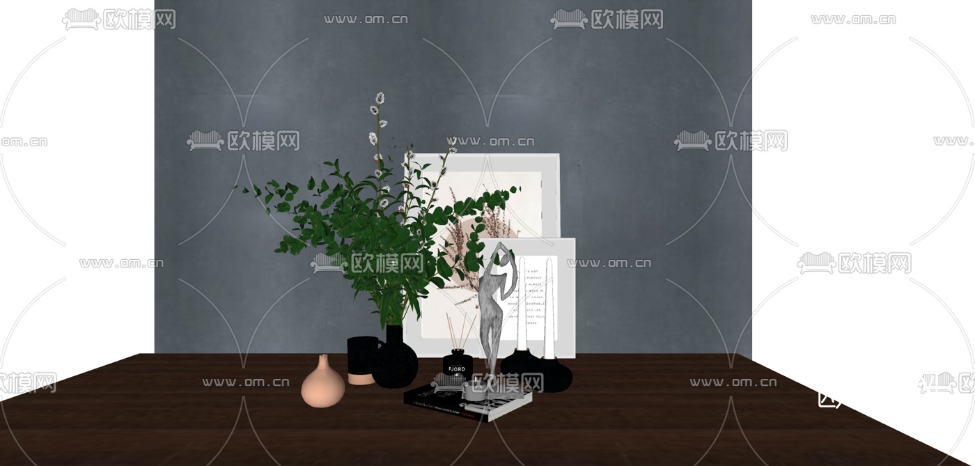 现代花瓶花卉雕塑挂画摆件su模型