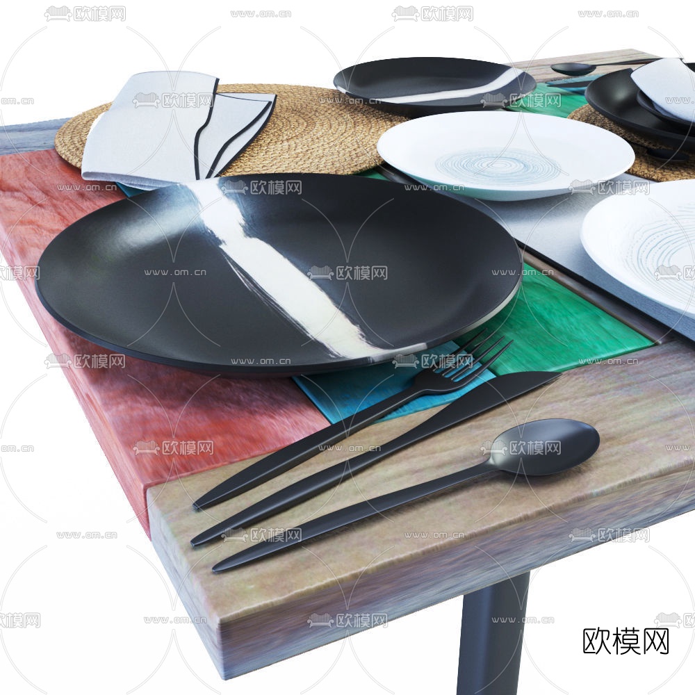 北欧餐桌餐具组合3d模型