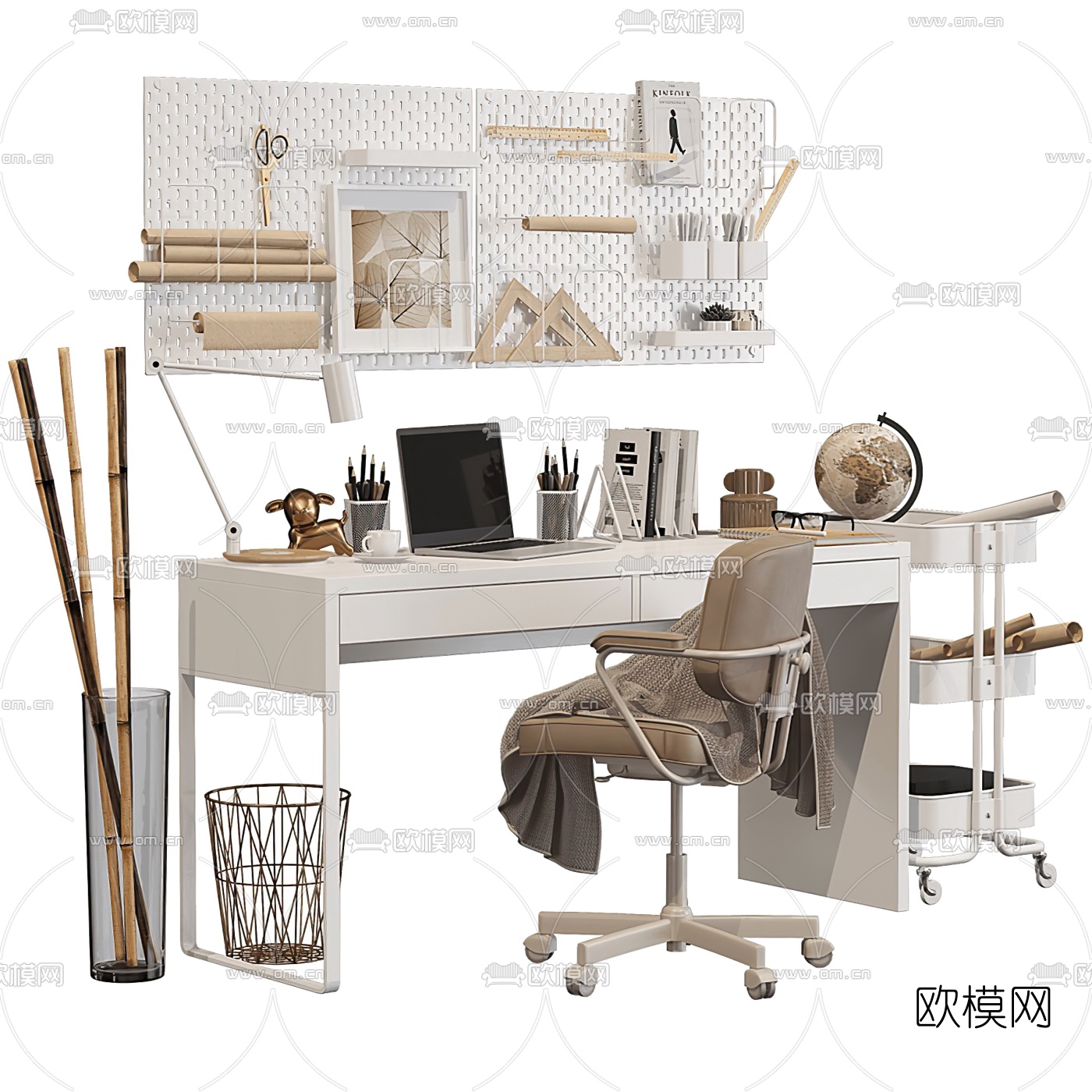 北欧书桌椅3d模型