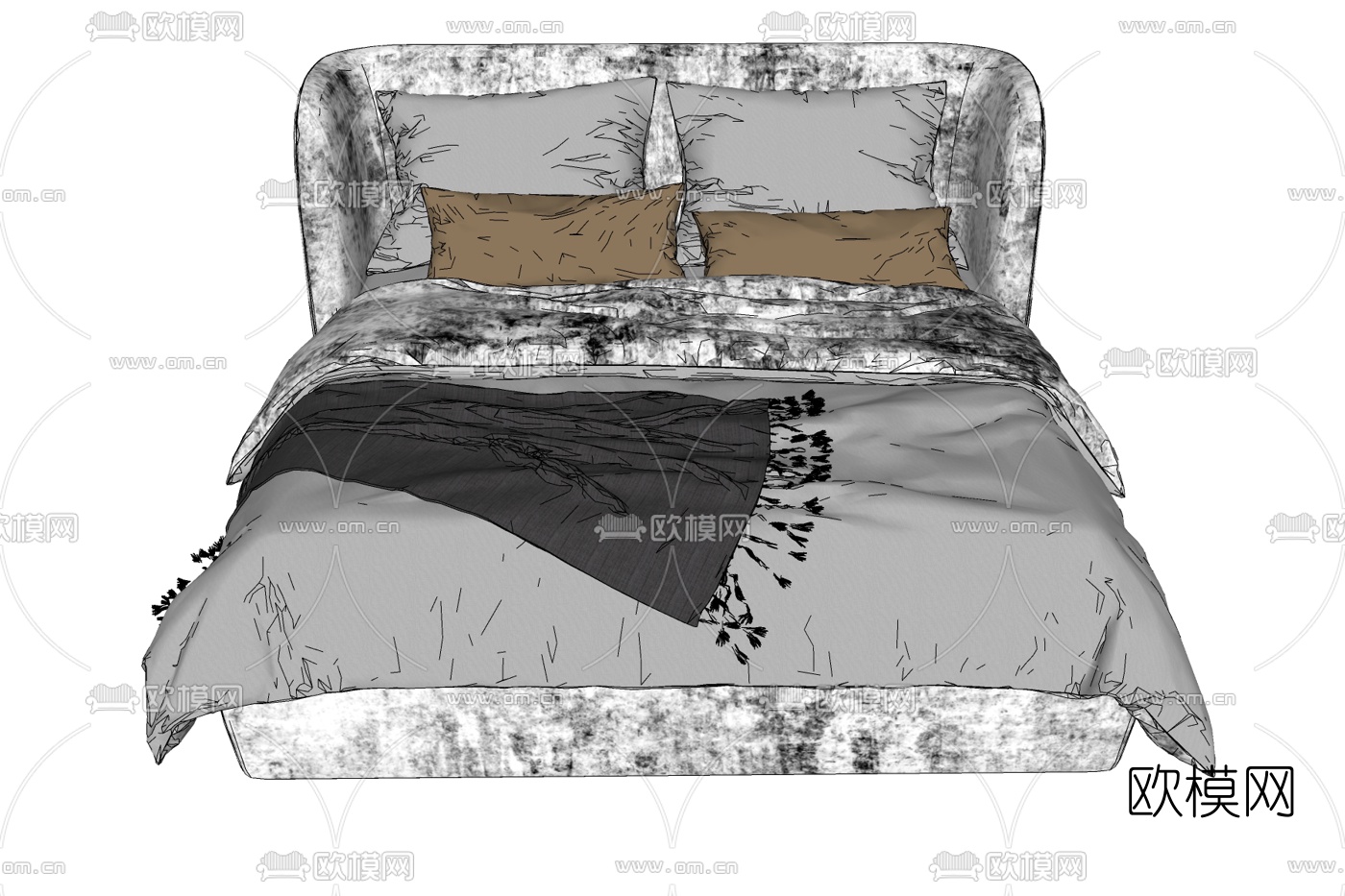 现代布艺双人床免费su模型下载