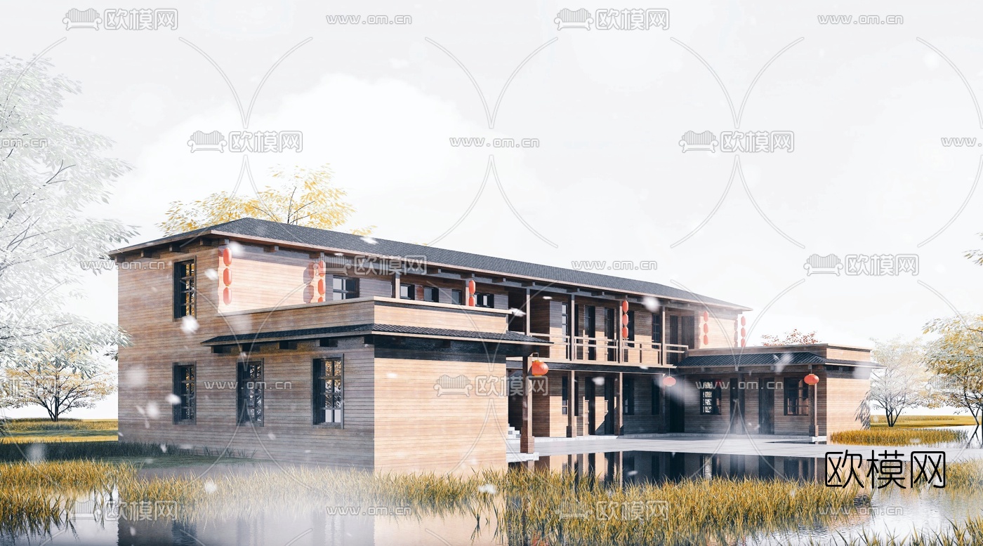 新中式农家乐农庄3d模型下载