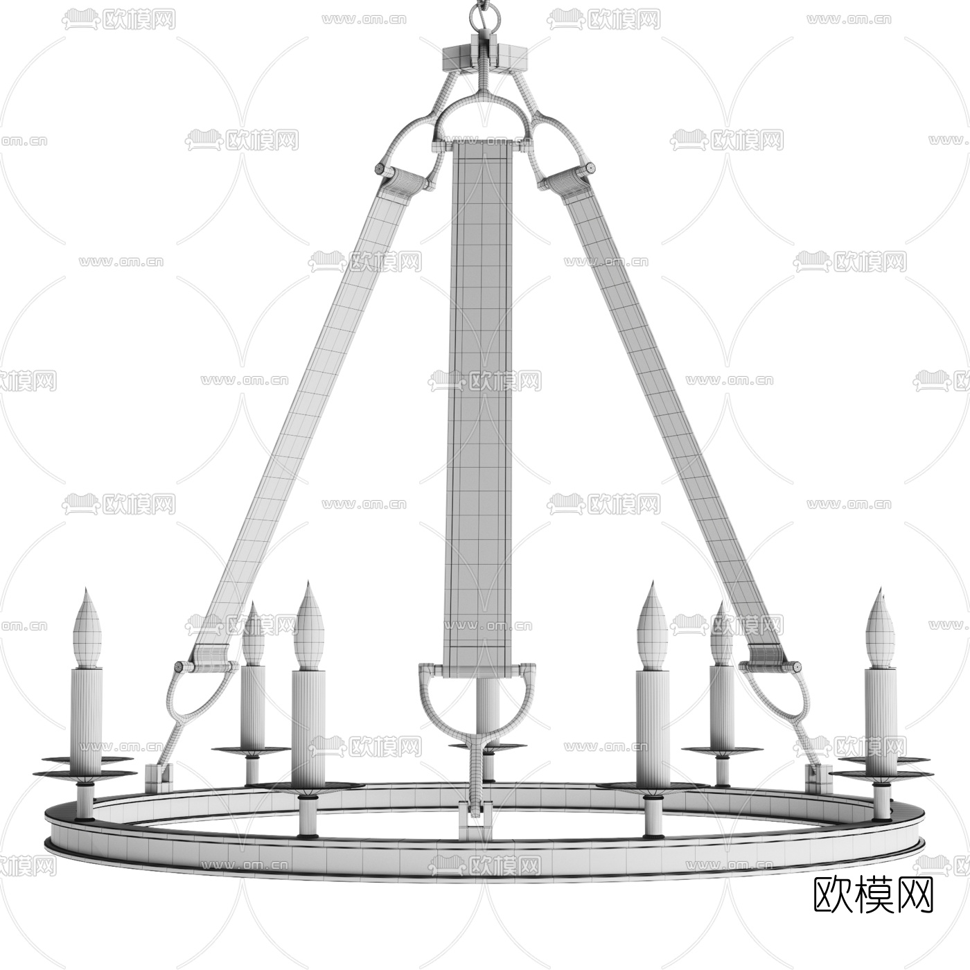 工业风皮带烛台吊灯3d模型下载（渲染图2）