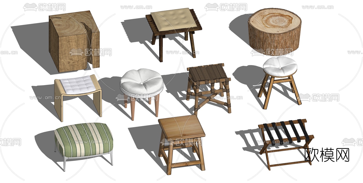 现代木板凳矮坐凳马扎su模型下载