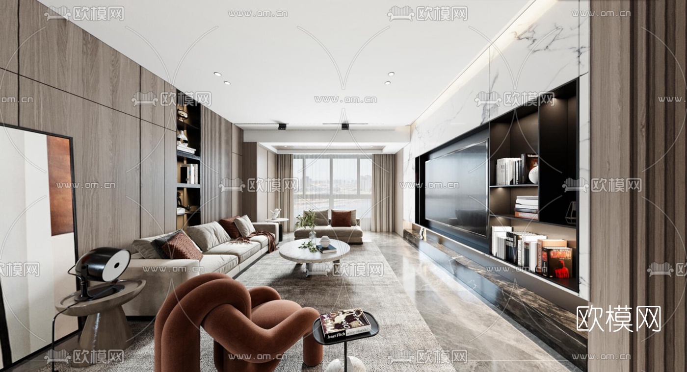 现代轻奢客厅餐厅vr全景3d模型