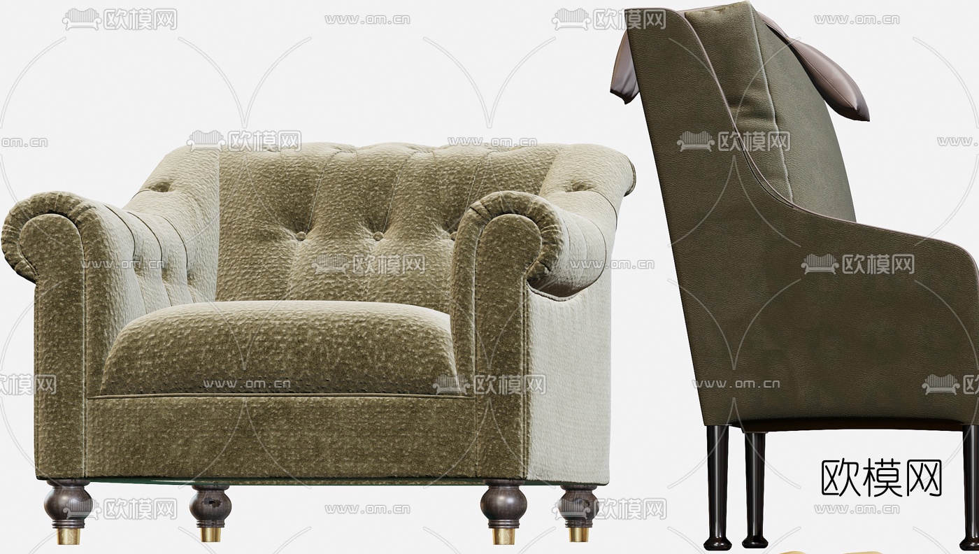 简欧布艺皮革休闲沙发3d模型下载（渲染图6）