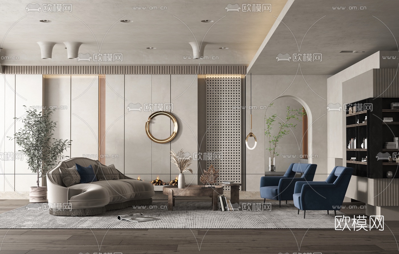 现代客厅3d模型下载（渲染图1）