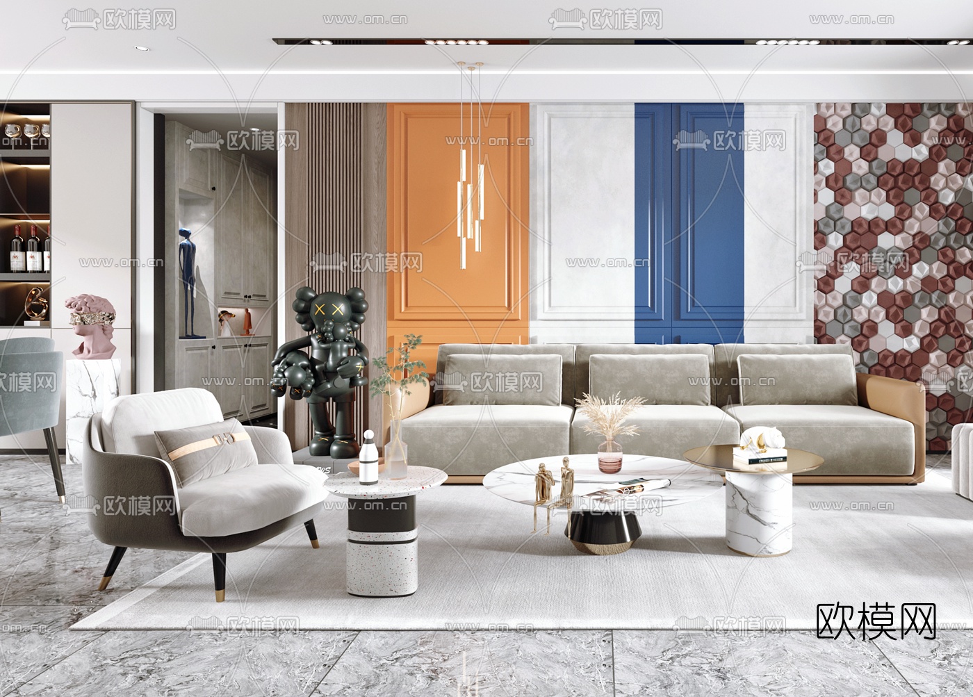 现代客厅餐厅3d模型下载（渲染图5）