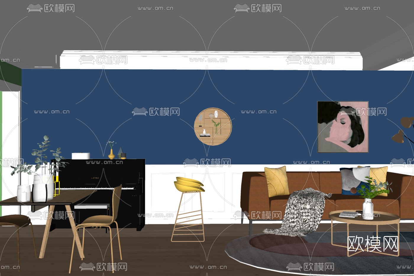 现代组合沙发su模型下载