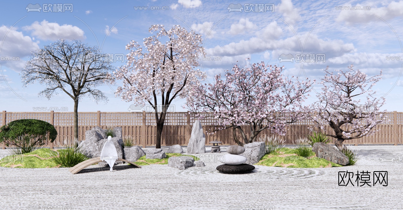 日式景观樱花树su模型下载
