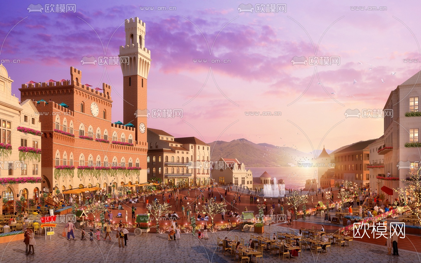 欧式广场建筑楼3d模型下载
