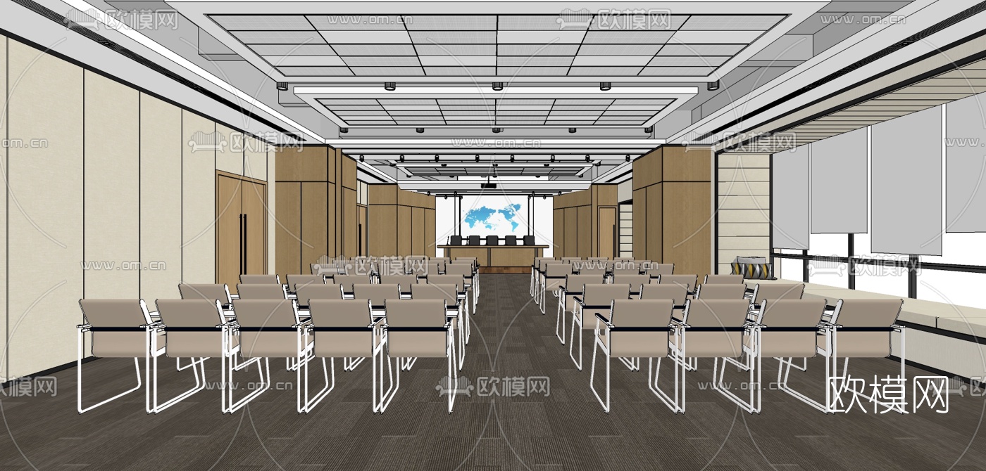 现代办公室会议室su模型下载（渲染图1）