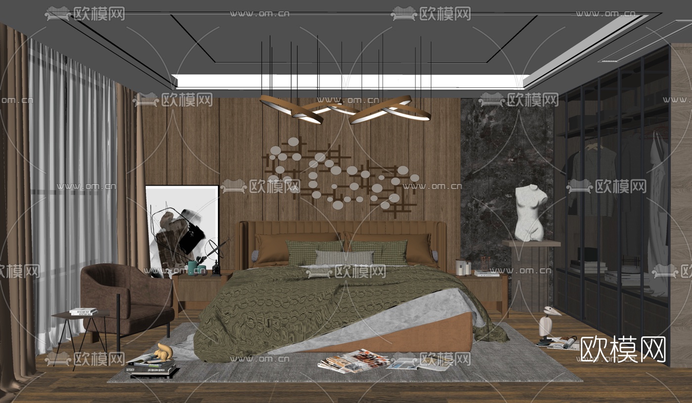 北欧卧室su模型下载