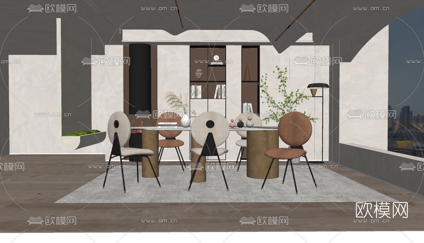 现代简约餐桌椅su模型